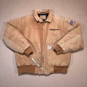 Vintage Snap-on Tan Brown Duck Canvas Quilt Lined Carhartt Style Work Coat Large